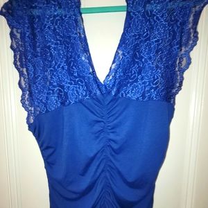 Royal blue lace trim sleeveless top